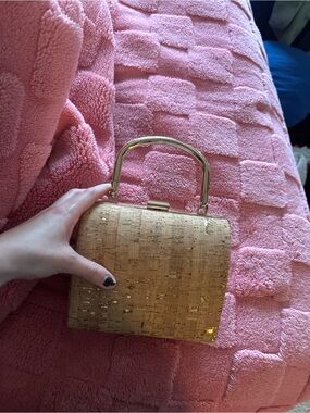 Cork Box Handbag with Gold Handle